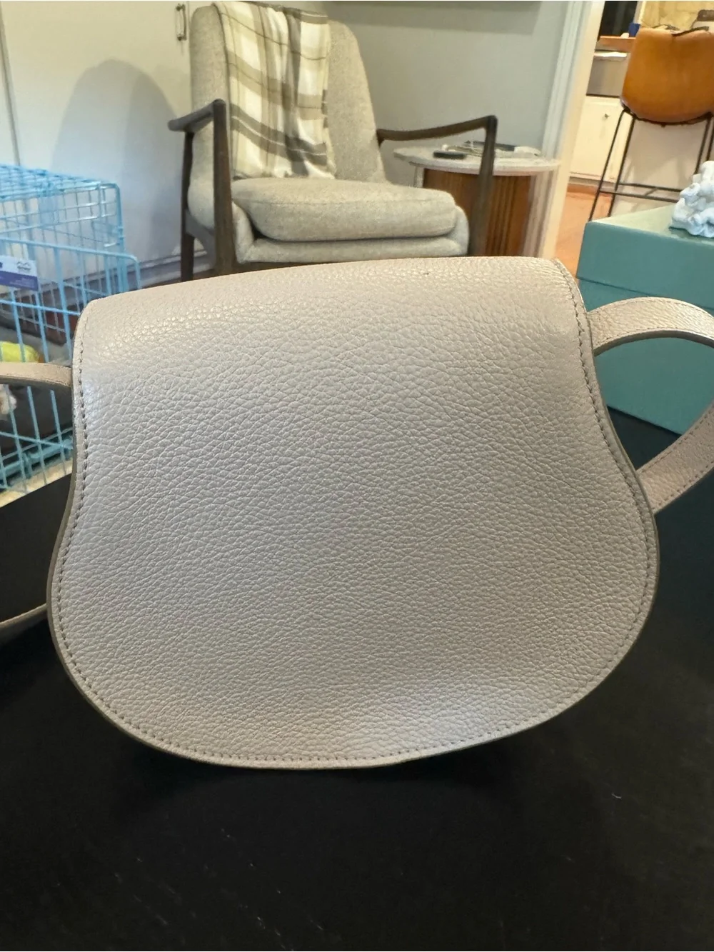 Chloe Cream Pebbled Leather Crossbody Saddle Bag - Size Small